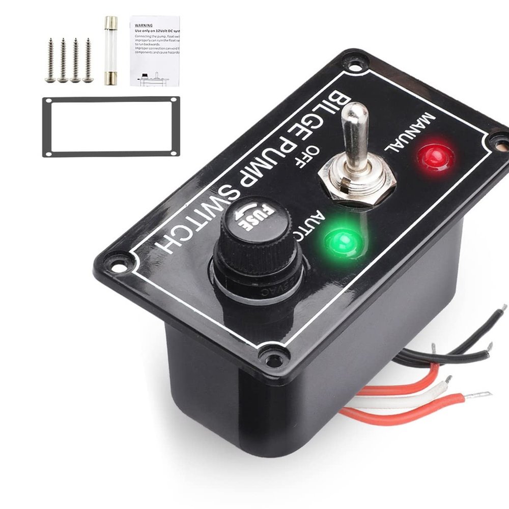 Diheohg 12V DC Fused Marine Bilge Pump Switch Panel, Manual/Off/Auto, 3-Way Rocker Switch with LED Indicator