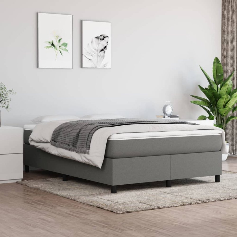 Festnight Box Spring Bed without Headboard 140 x 190 cm with Mattress, Double Bed, Upholstered Bed Frame with Slats, Youth Bed