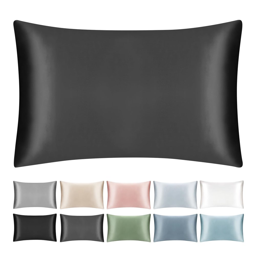 SILKTALE 19 Momme 100% Mulberry Silk Pillowcase for Hair and Skin with Zipper, 1 Count, Dark Gray, 40 x 80 cm