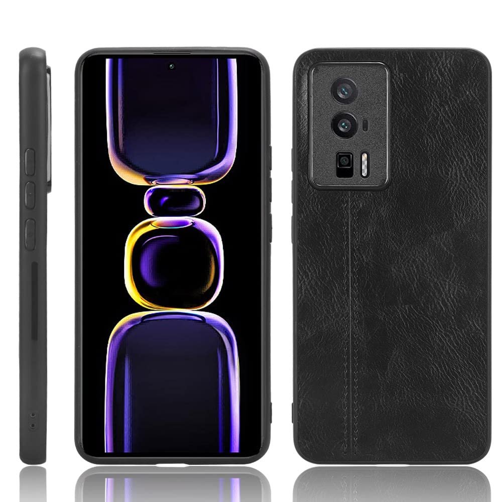 Jiajihua Case Compatible with Redmi K60 5G / K60 Pro 5G and Xiaomi Poco F5 Pro 5G, PU Leather-Texture 3-in-1 Camera Protection Case, Black