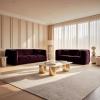 KYJSW Stretch Velvet Chesterfield Sofa Cover with Seat Cushion Covers, Non-Slip, Purple-Red, Sofa + 2 Large Seats view 3