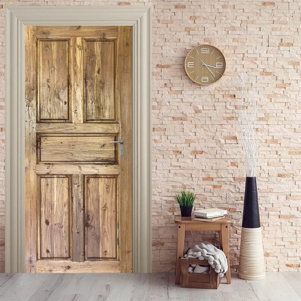 Wood Door Wallpaper, Self-Adhesive 3D Door Sticker, 90 x 200 cm Q2100