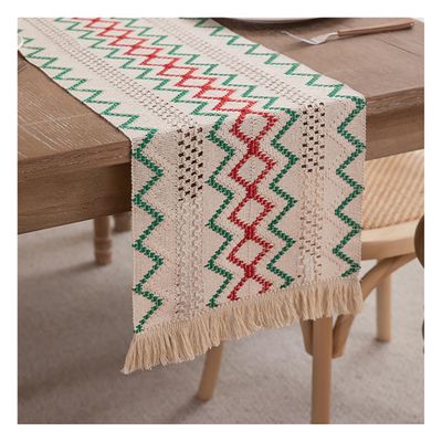 Farmhouse-Style Cotton-Linen Table Runner with Fringe, 30 x 240 cm