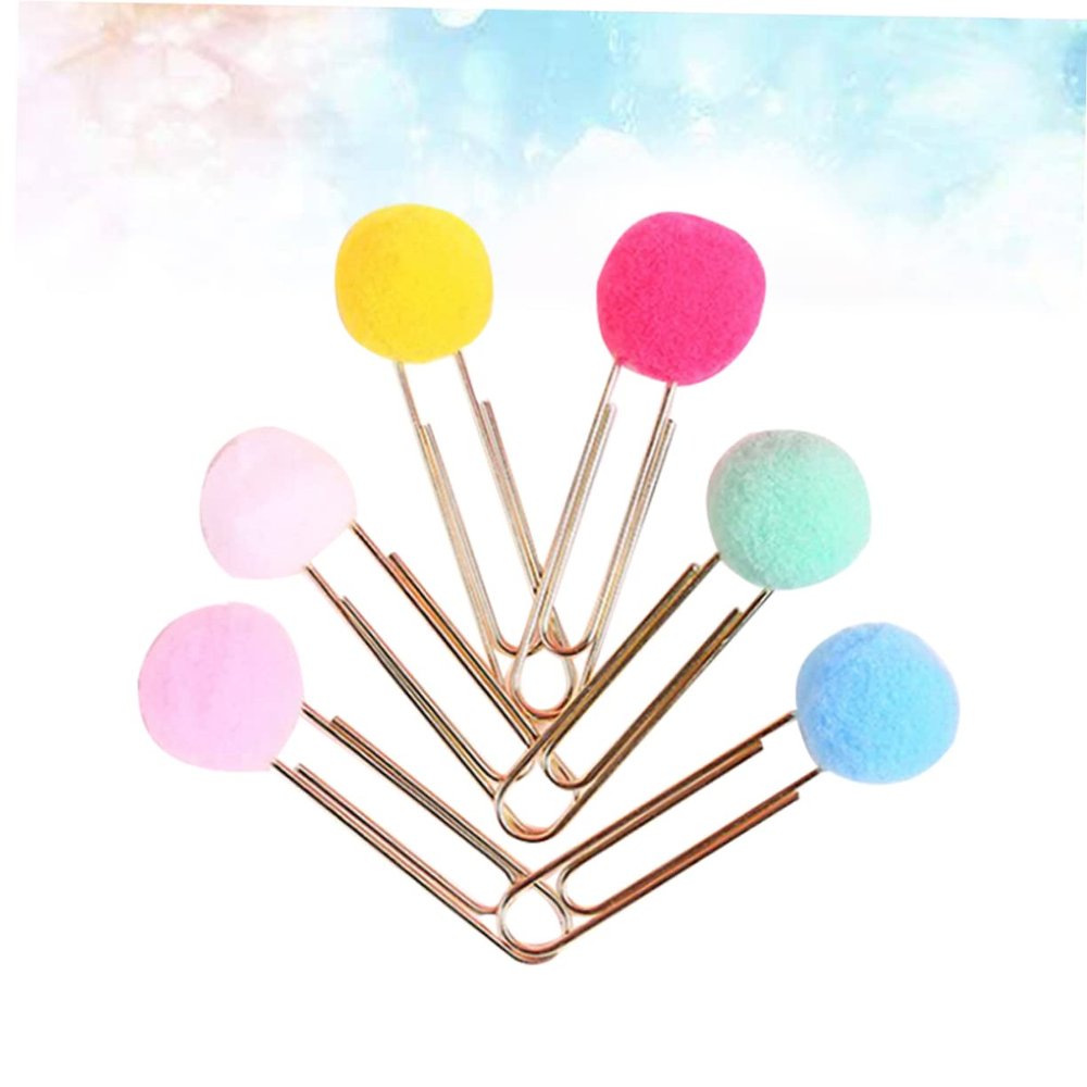 30 Colorful Metal Paper Clips with Plush Balls