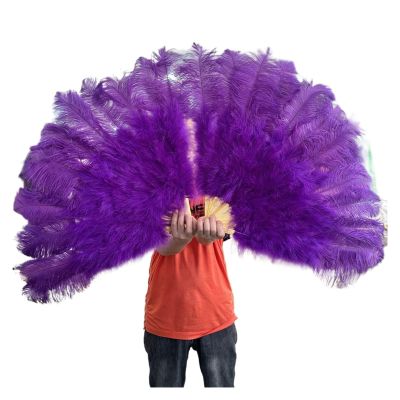 Folding Red Feather Fan, 100 × 60 cm, 13-Rib Hand Fan