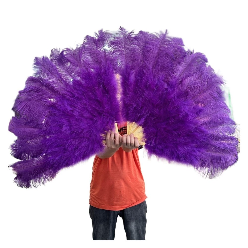 Folding Red Feather Fan, 100 × 60 cm, 13-Rib Hand Fan