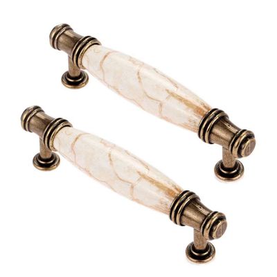 2-Piece Marble Ceramic Cabinet Handle Set, 96 mm Hole Spacing