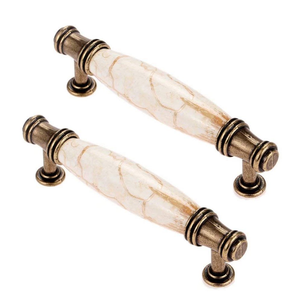2-Piece Marble Ceramic Cabinet Handle Set, 96 mm Hole Spacing