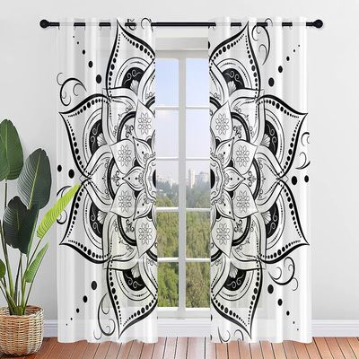 Highdi 3D Voile Curtains with Grommets, 2-Piece Set, White Mandala, 55 x 95 cm