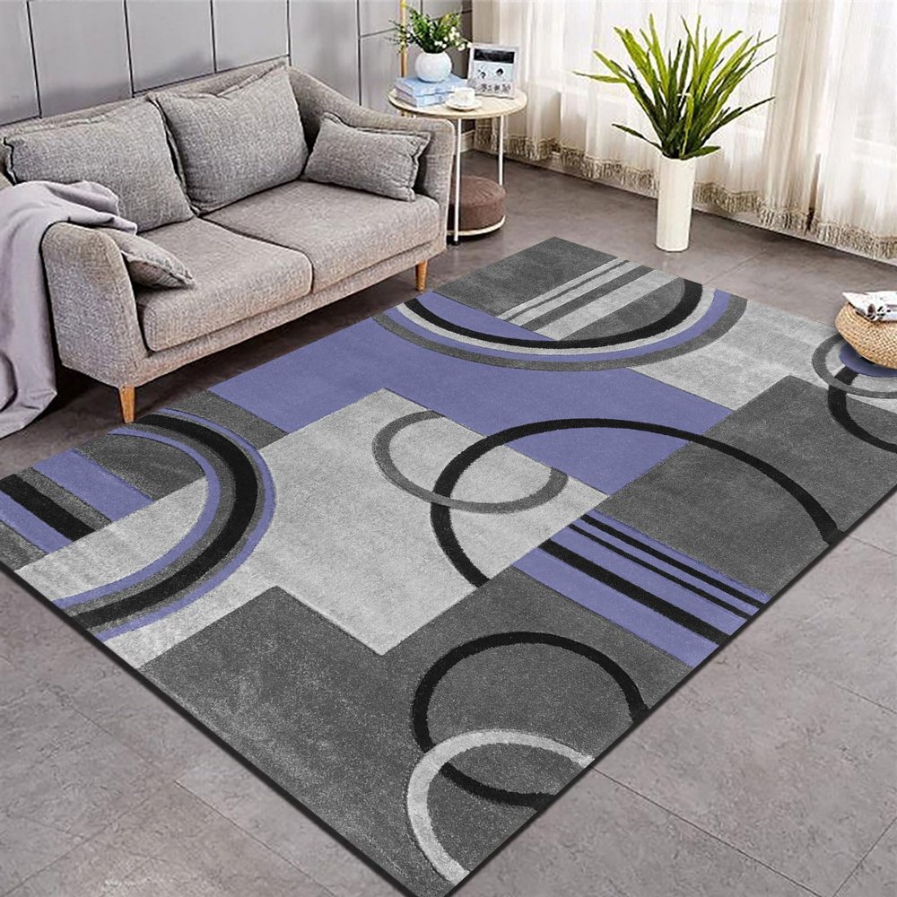QJDTZMD Modern Geometric Area Rug, 130 x 180 cm, Black Gray Blue