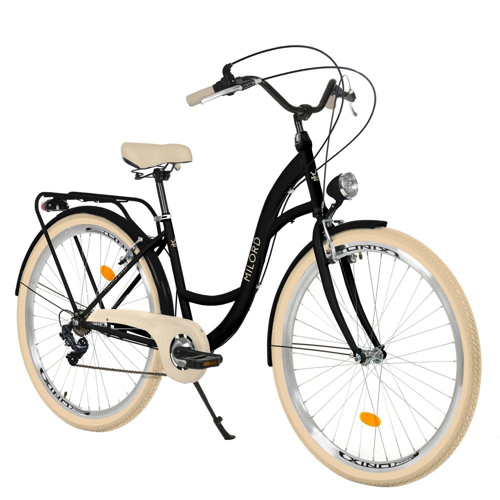 MILORD Women's City Bike, Comfort Retro Holland Bike, Vintage Bicycle, 26/28 in, 7-Speed (Black-Cream, 26 in)