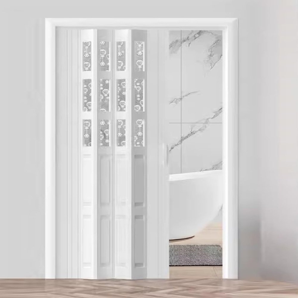 Space-Saving Accordion-Style Folding Door with Roll-Up Privacy Screen