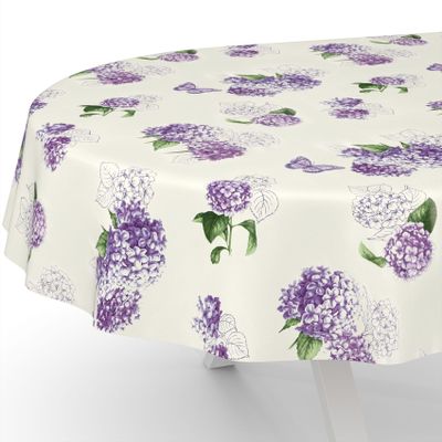 Washable Oilcloth Tablecloth, Floral Lilac, Round/Oval/Rectangular, 240 x 140 cm, Cut Edge