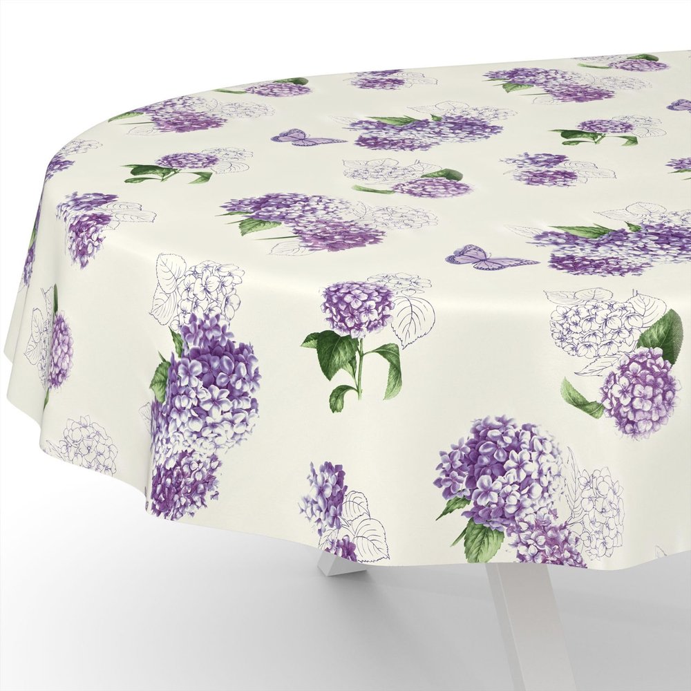 Washable Oilcloth Tablecloth, Floral Lilac, Round/Oval/Rectangular, 240 x 140 cm, Cut Edge