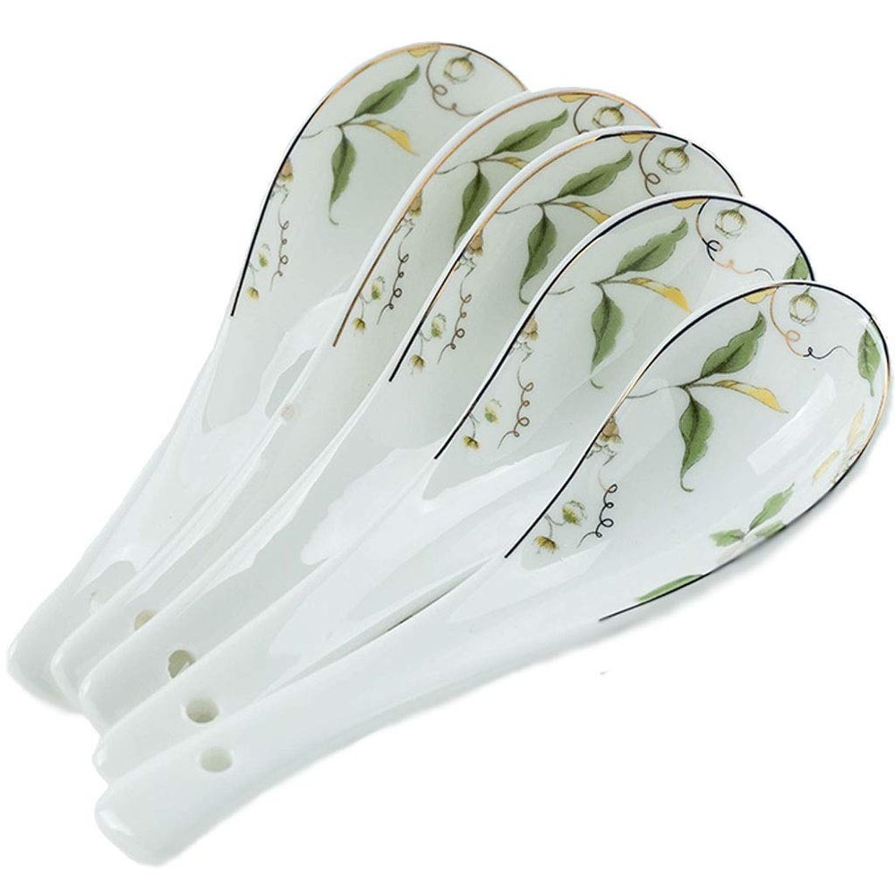 10-Piece Bone China Soup Spoon Set with Long Handles