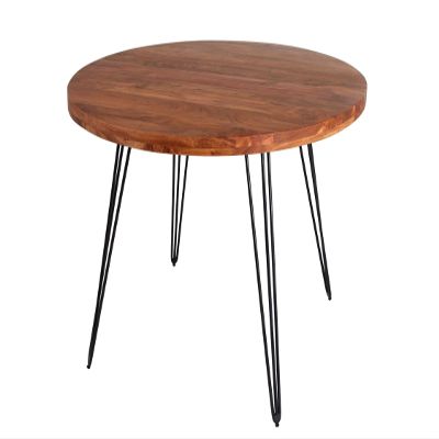 Licht-Erlebnisse Round Acacia Wood and Metal Dining Table, 120 cm, 76 cm High, Black Hairpin Legs