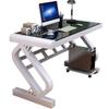 Modern White Student Desk with Tempered Glass Top for Home Office, Easy Assembly, Corner Desk for Small Spaces view 1