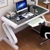 Modern White Student Desk with Tempered Glass Top for Home Office, Easy Assembly, Corner Desk for Small Spaces view 2