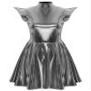 Aislor Women's Metallic Glitter Disco Alien Costume Dress, Sleeveless Faux Leather A-Line Dress with Turtleneck, Gray, M view 3
