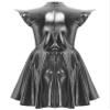 Aislor Women's Metallic Glitter Disco Alien Costume Dress, Sleeveless Faux Leather A-Line Dress with Turtleneck, Gray, M view 4