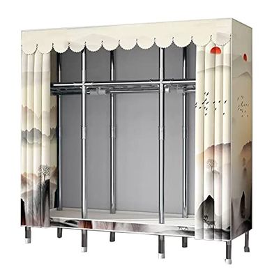 Generic Portable Canvas Wardrobe Organizer with Hanging Rail, Shelves and Fabric Cover, 205 x 45 x 170 cm