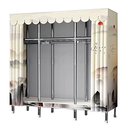 Generic Portable Canvas Wardrobe Organizer with Hanging Rail, Shelves and Fabric Cover, 205 x 45 x 170 cm