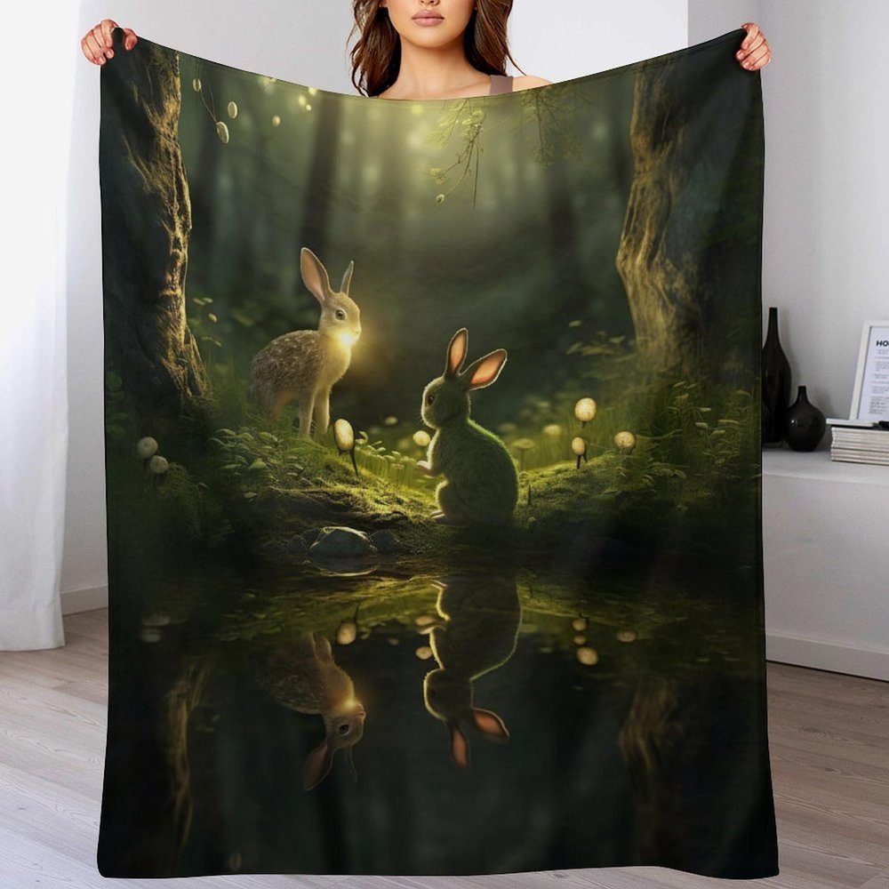 GGJJTT Animal Rabbit Fleece Blanket, Extra-Soft Plush Flannel Sofa Throw, 130 x 150 cm