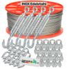 Renomo24 Stainless Steel Cable Set 6 (5 mm, 7x19) – 15 m, 4 Hook/Eye Turnbuckles, 16 Wire Rope Clips, 16 Thimbles, V4A/AISI 316 view 1