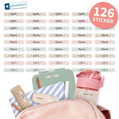 Gutmarkiert Personalized Name Labels – 126 Flower Stickers, 3.8 x 0.6 cm