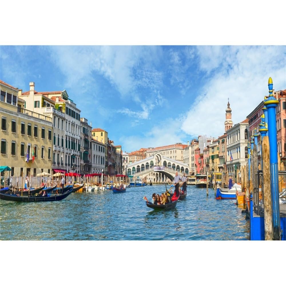 Xiaoterna 7x5 ft Venice Canals Rustic Arch Bridge Boats Photography Backdrop