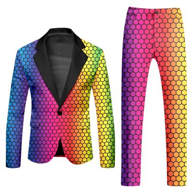 RUMAOZIA Men's Carnival 2-Piece Slim-Fit Suit Set, Colorful Rainbow Blazer and Trousers