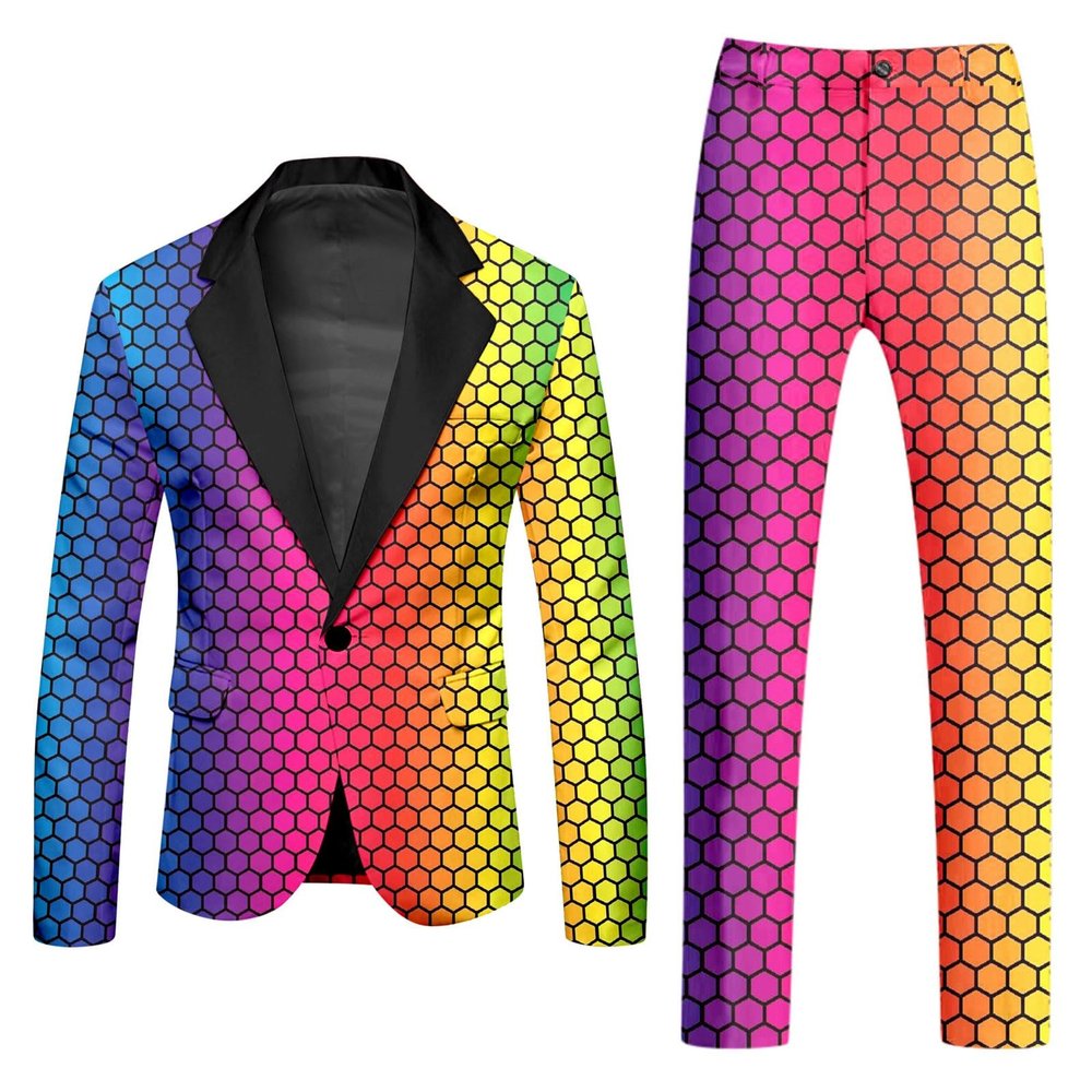 RUMAOZIA Men's Carnival 2-Piece Slim-Fit Suit Set, Colorful Rainbow Blazer and Trousers
