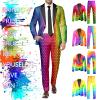 RUMAOZIA Men's Carnival 2-Piece Slim-Fit Suit Set, Colorful Rainbow Blazer and Trousers view 2