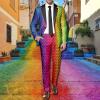 RUMAOZIA Men's Carnival 2-Piece Slim-Fit Suit Set, Colorful Rainbow Blazer and Trousers view 3