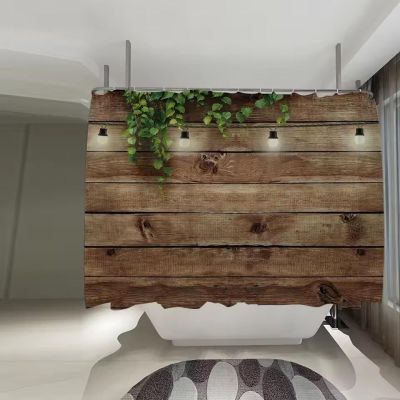 Rustic Farmhouse-Style Shower Curtain, Green Leaves, 100 x 180 cm