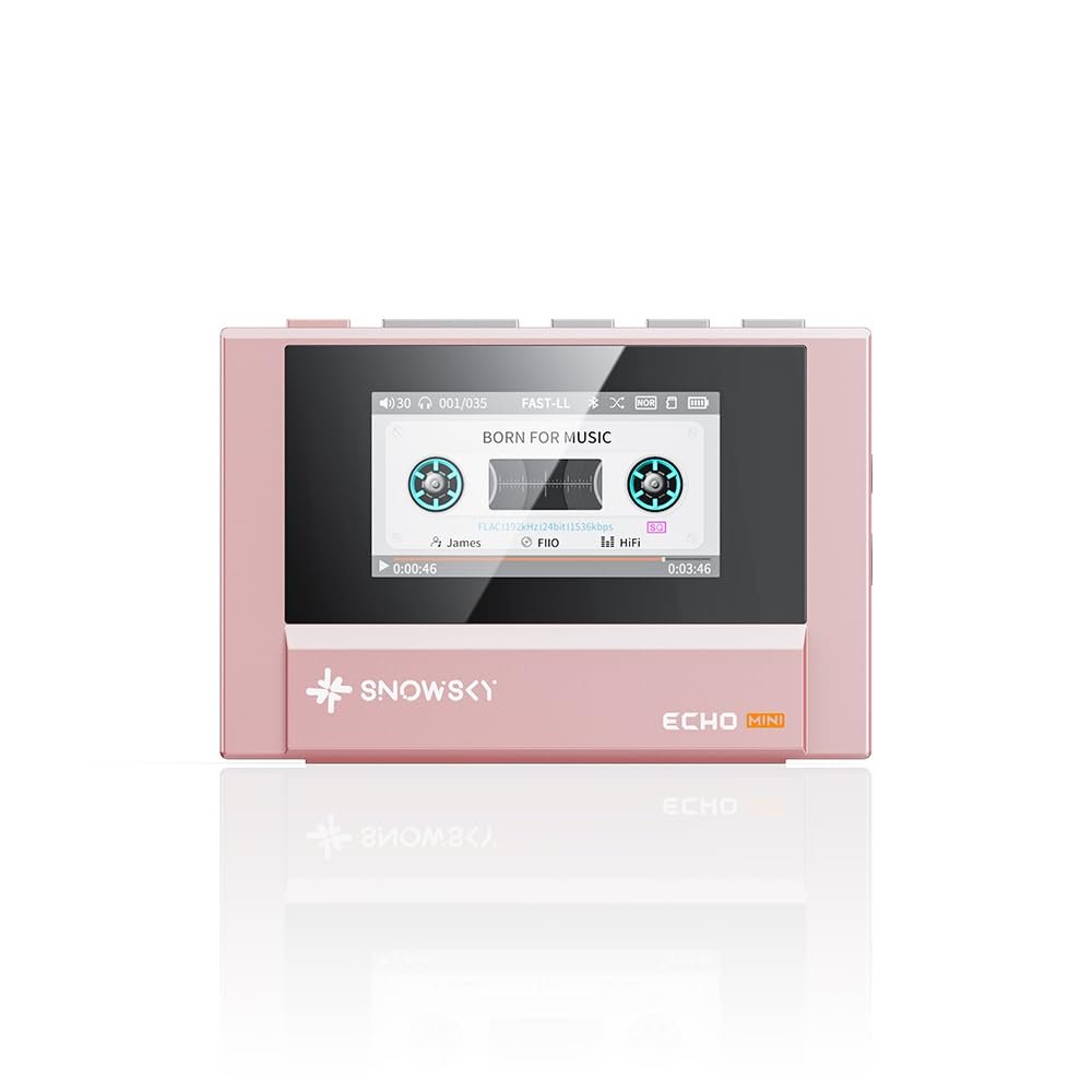 SnowSky/FiiO Echo Mini Hi-Fi Bluetooth MP3 Player, 15-Hour Playback, Independent Volume Control with 3.5 mm/4.4 mm Headphone Outputs (Pink)
