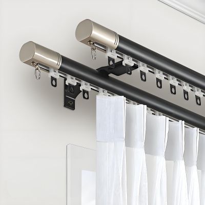 Double-Track Curtain Track, Wall-Mounted, 1–5 m, Black, 4.7 m