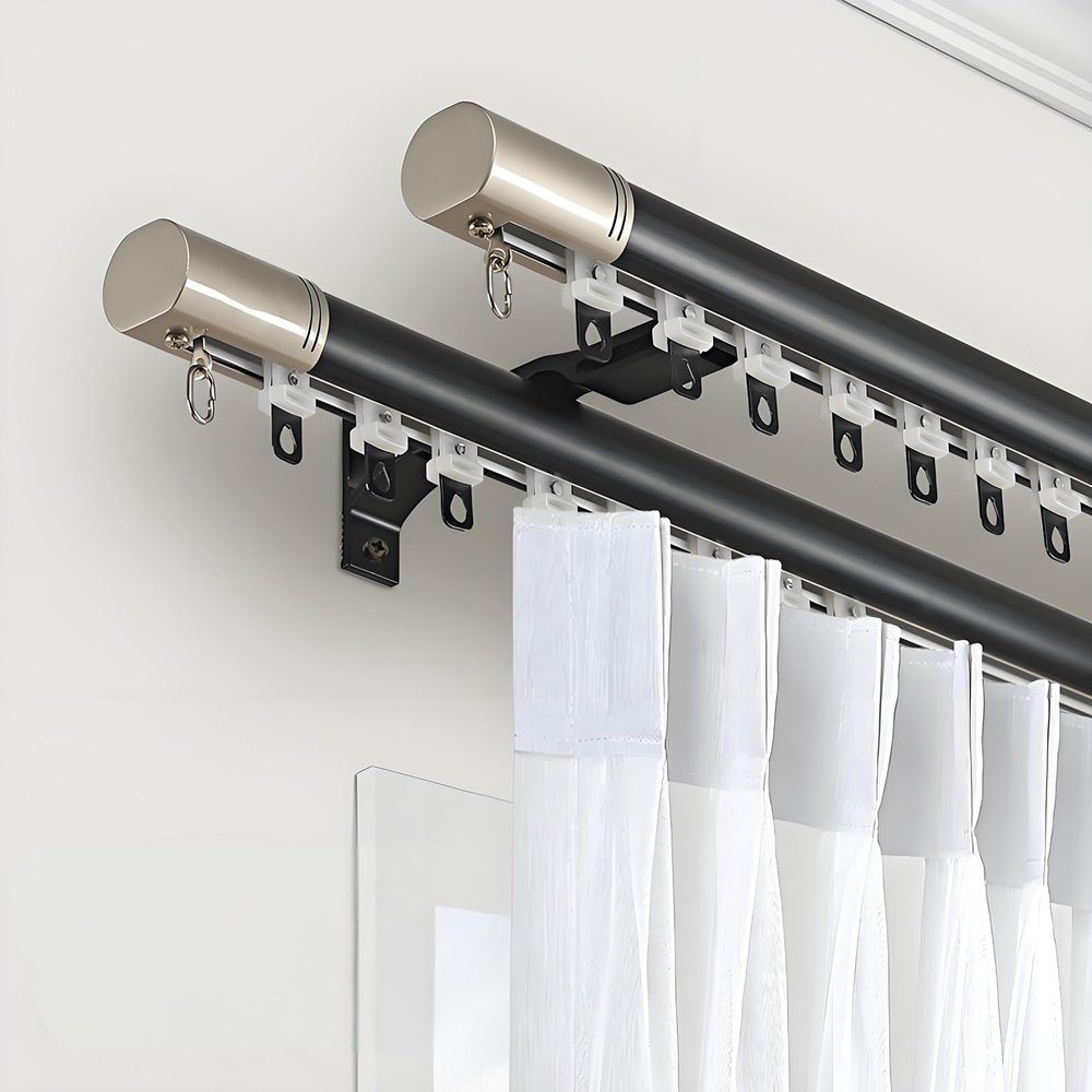 Double-Track Curtain Track, Wall-Mounted, 1–5 m, Black, 4.7 m
