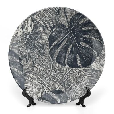 HETVBNS Monstera Leaves Decorative Bone China Plate, Personalized