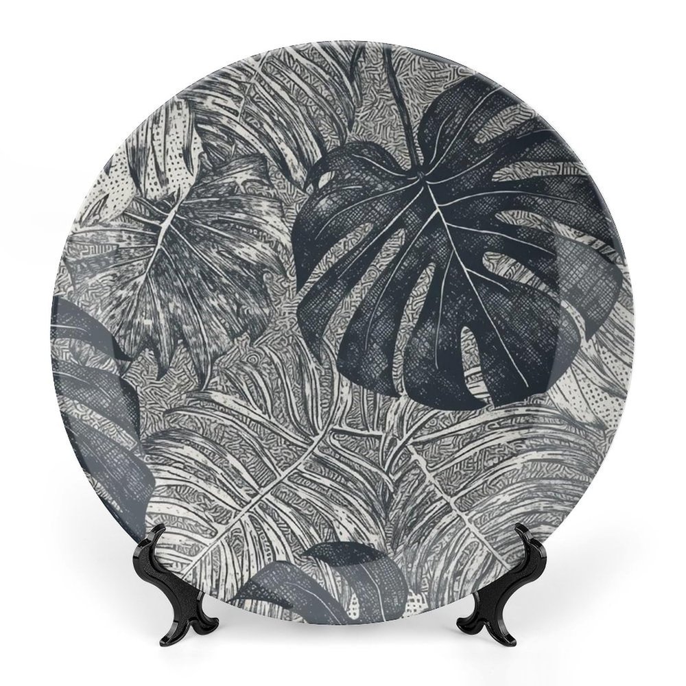 HETVBNS Monstera Leaves Decorative Bone China Plate, Personalized