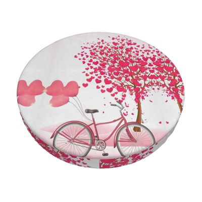 Valentine's Day Round Bar Stool Cover with Romantic Heart Print