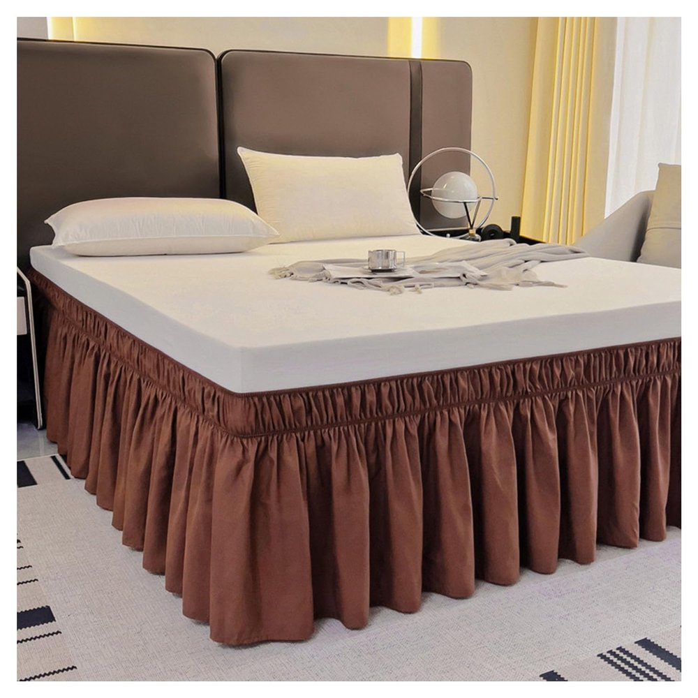 AQIGR Elastic Bed Skirt with Three Fabric Sides, Brown, 180 x 220 cm + 40 cm