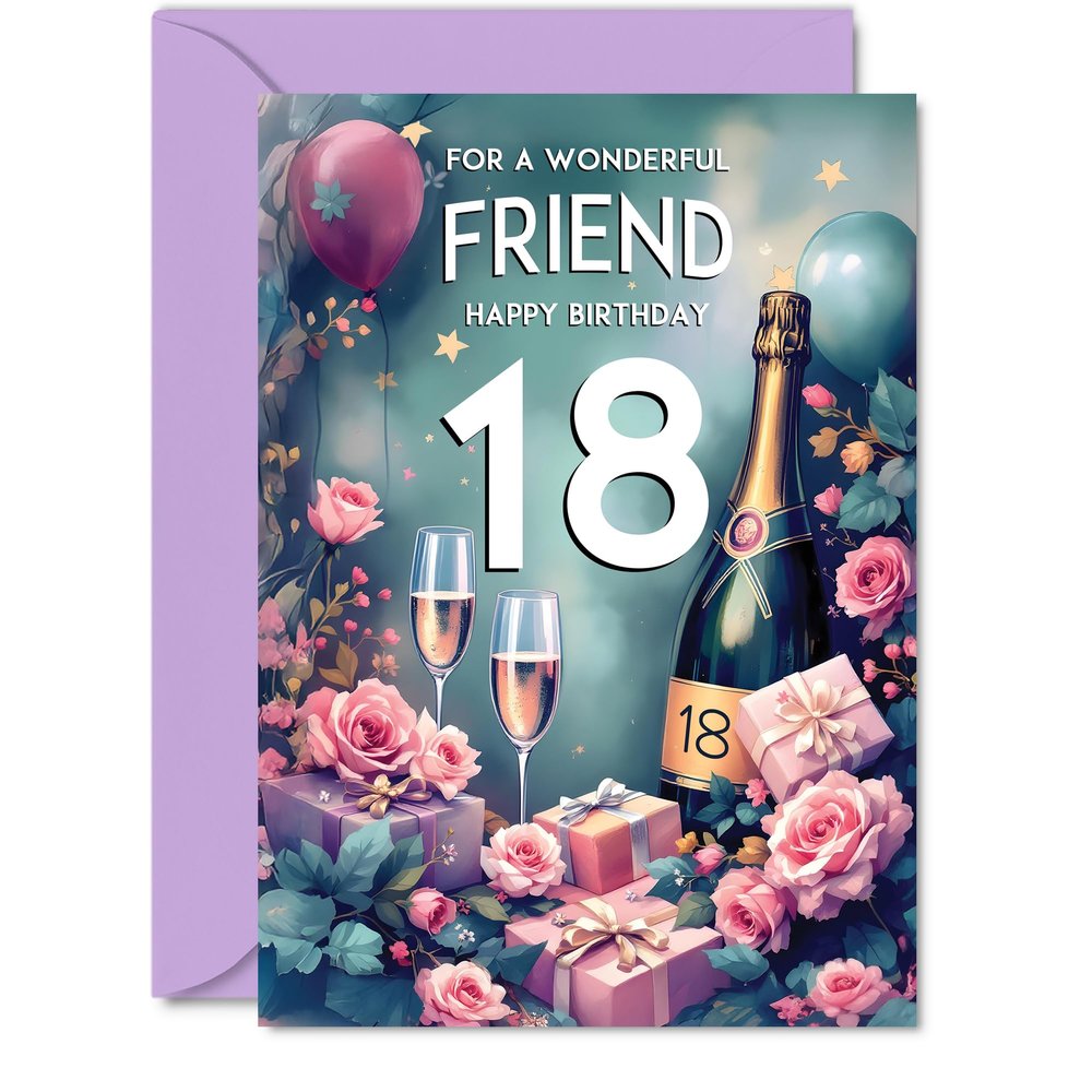 18th Birthday Card for a Friend, Champagne Bottle, Pink