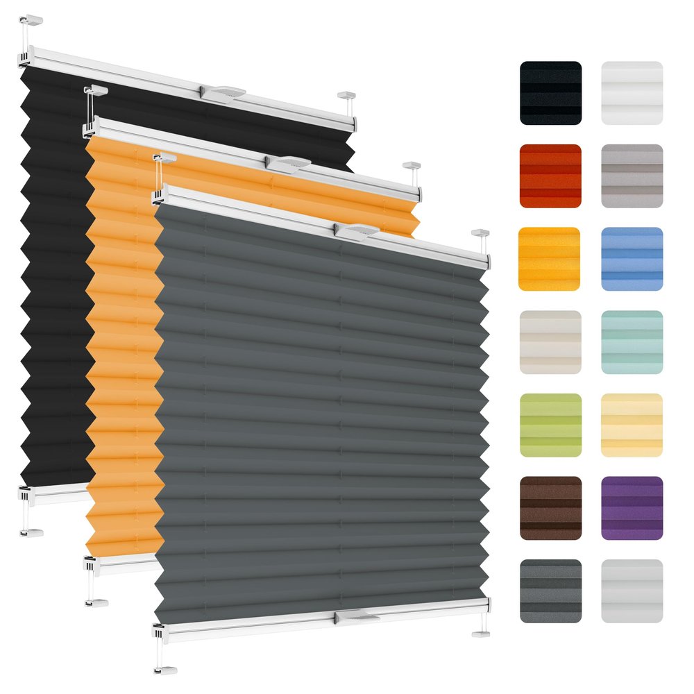 Plisart No-Drill Adhesive Pleated Blind for Window Frame, Graphite, 80 x 70 cm