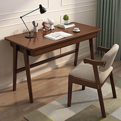Solid Wood Desk with Drawer, Nordic Industrial Style, Sturdy and Stable, 120 x 60 x 75 cm, Walnut Finish