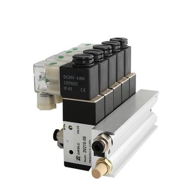FBPQRCONS 3V110-06-NC Normally Closed Solenoid Valve Block with Muffler Fitting Base Manifold, DC 12V/24V, AC 110V/220V, 3-Port (9 Stations)