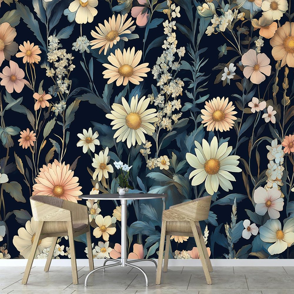 Watercolor Chrysanthemum Wall Mural for Bedroom, Living Room, TV Background, Non-Adhesive, 300 x 200 cm