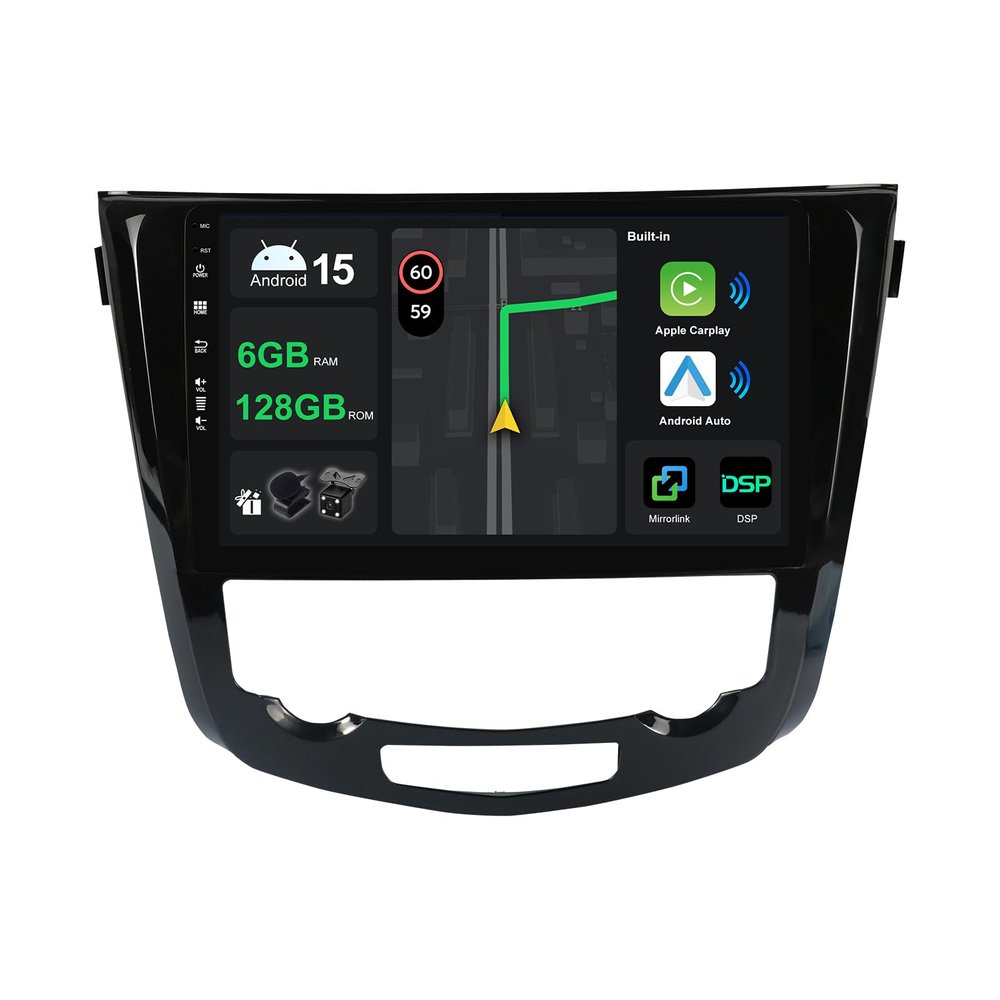 [6G+128G] 10.1" IPS Android 15 Car Stereo for Nissan X-Trail Qashqai J11 Rogue 2014-2018 with Navigation, Octa-Core, Built-In CarPlay/Android Auto/DSP/Mirror Link/GPS/360 Camera/Bluetooth 5.0/Wi-Fi/USB