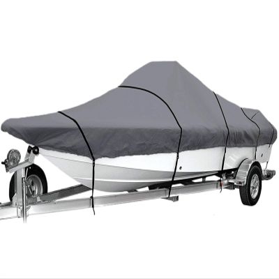 QIUYMGFG 210D T-Top Boat Cover, 17–25 ft V-Hull Fishing Boat Cover, Waterproof Heavy-Duty Marine Trailerable Canvas Cover (Gray, 19–21 ft)