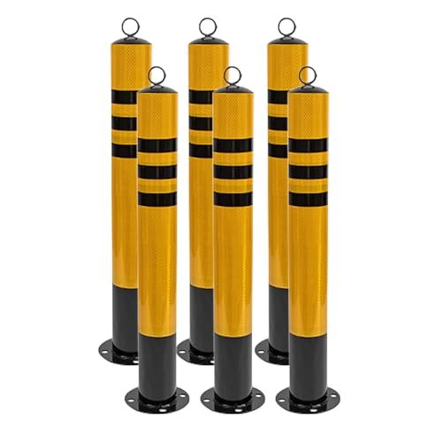 KUANGGE Yellow Steel Security Bollards with Anchor Bolts, Reflective Band, 6-Pack